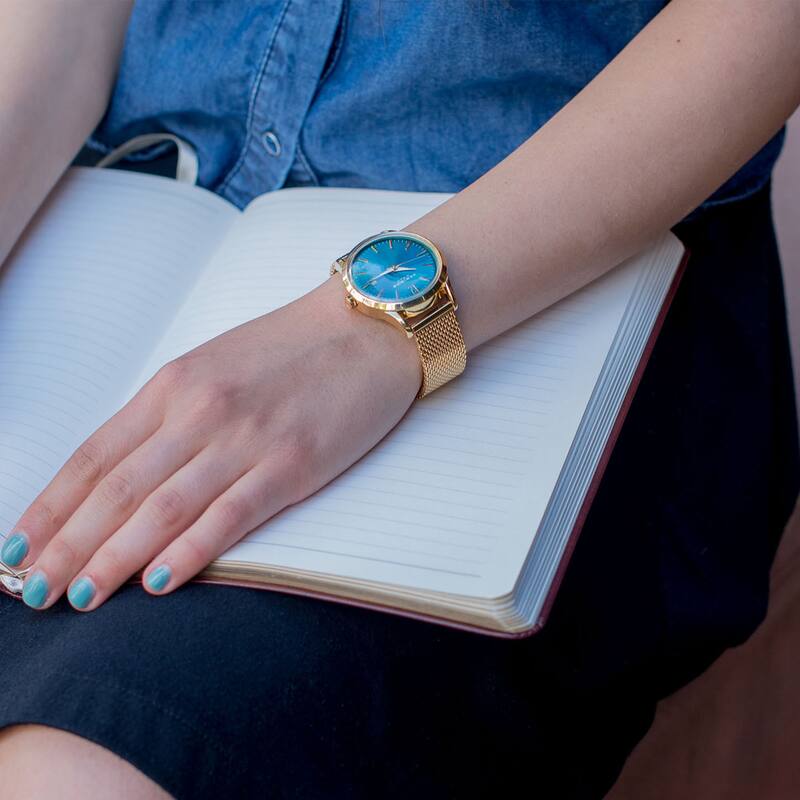 Akribos XXIV Women's Quartz Easy to Read Watch with Turquoise Mesh Bracelet