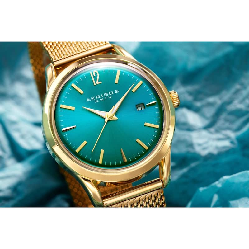 Akribos XXIV Women's Quartz Easy to Read Watch with Turquoise Mesh Bracelet