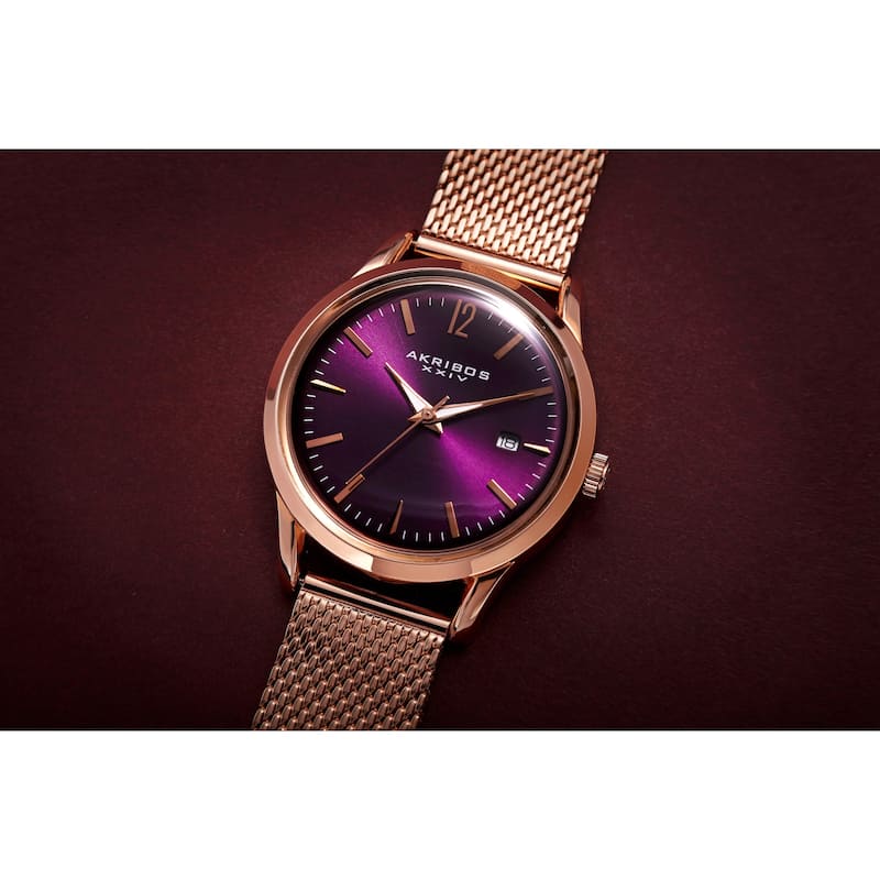 Akribos XXIV Women's Quartz Easy to Read Watch with Purple Mesh Bracelet