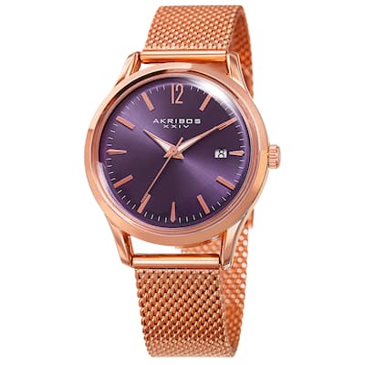 Akribos XXIV Women's Quartz Easy to Read Watch with Purple Mesh Bracelet