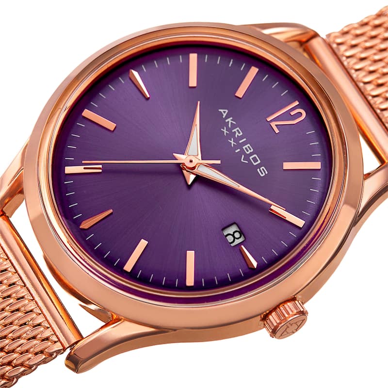 Akribos XXIV Women's Quartz Easy to Read Watch with Purple Mesh Bracelet