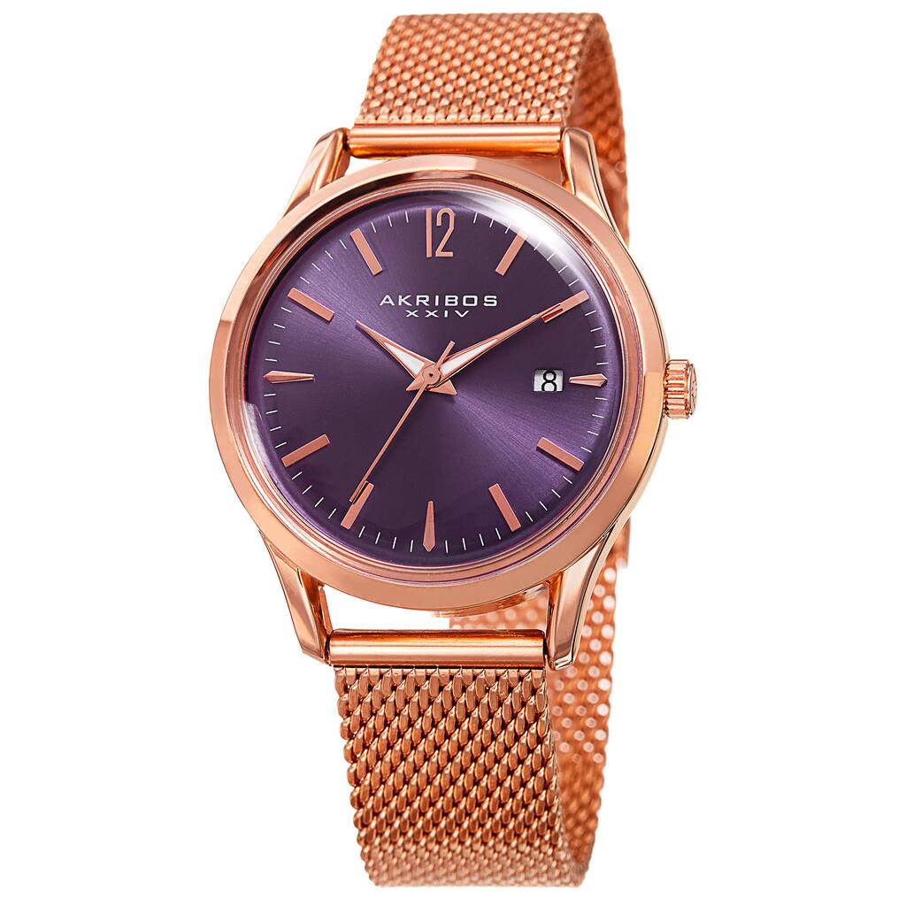 Akribos XXIV Women's Quartz Easy to Read Watch with Purple Mesh Bracelet