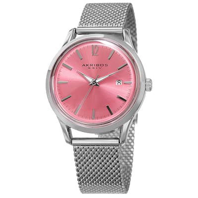 Akribos XXIV Women's Quartz Easy to Read Watch with Pink Mesh Bracelet