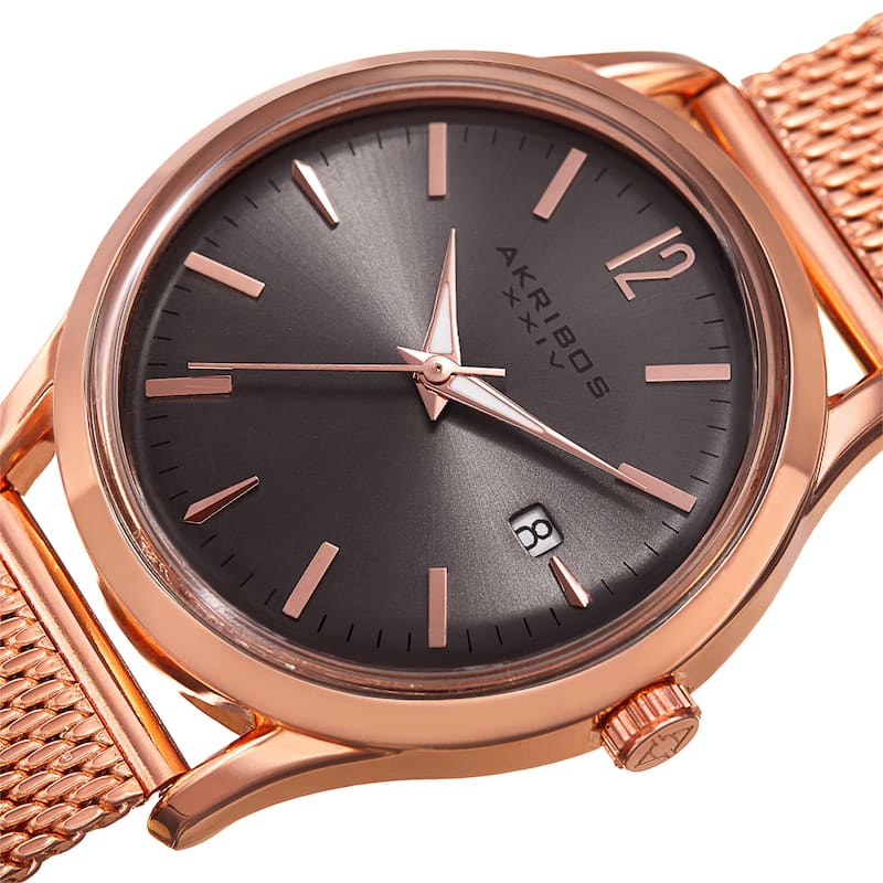 Akribos XXIV Women's Quartz Easy to Read Watch with Grey Mesh Bracelet
