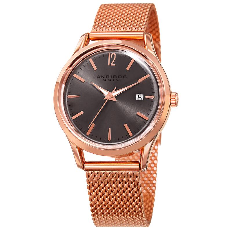 Akribos XXIV Women's Quartz Easy to Read Watch with Grey Mesh Bracelet