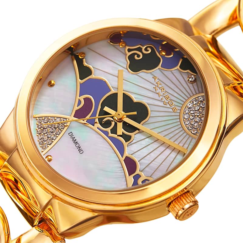 Akribos XXIV Women's Quartz Diamond Gold-Tone Chain Bracelet Watch