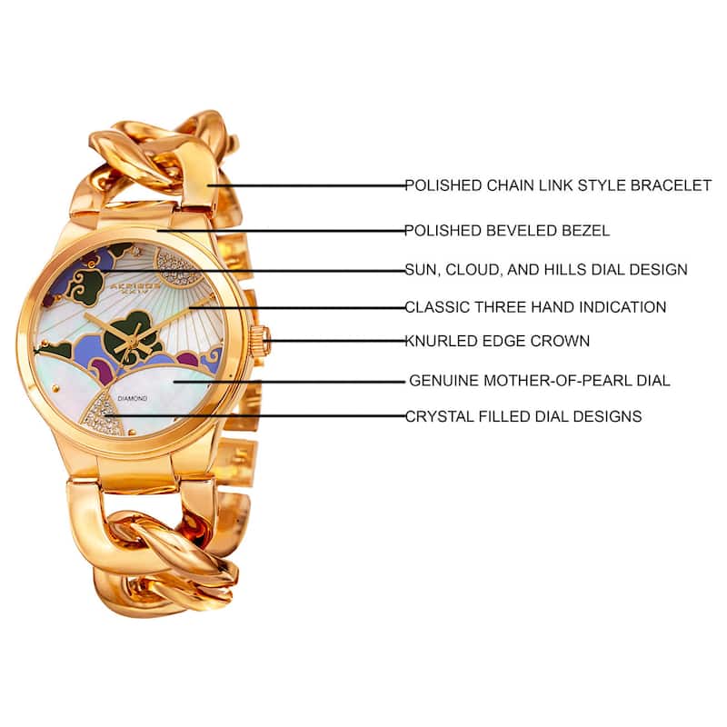 Akribos XXIV Women's Quartz Diamond Gold-Tone Chain Bracelet Watch