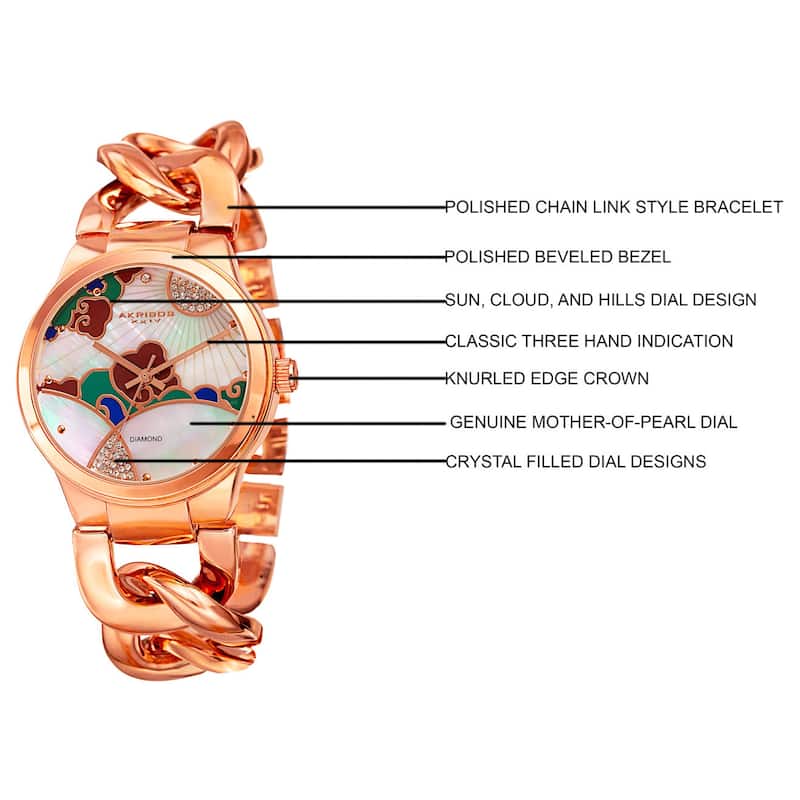 Akribos XXIV Women's Quartz Diamond Rose-Tone Chain Bracelet Watch