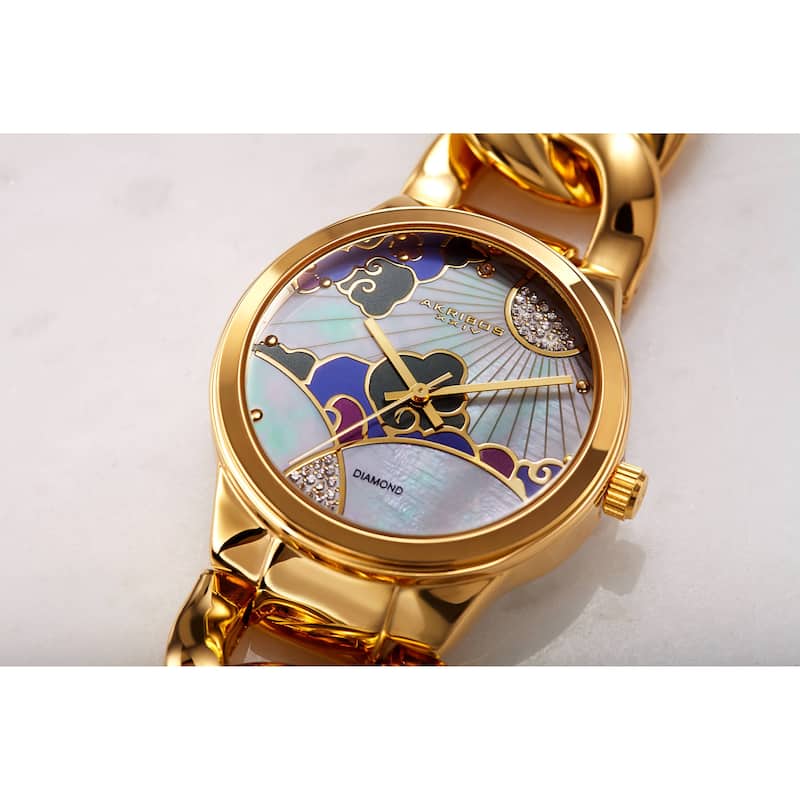 Akribos XXIV Women's Quartz Diamond Watch with Chain Bracelet