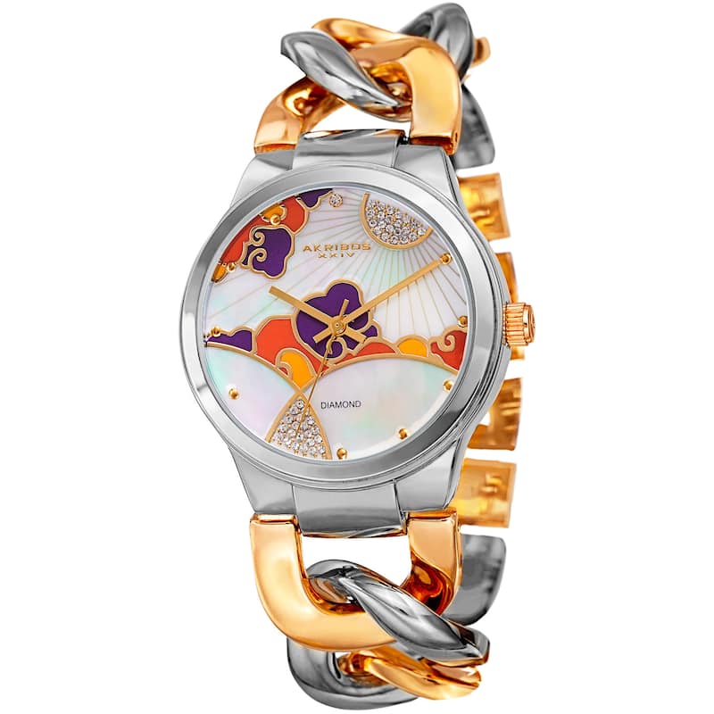Akribos XXIV Women's Quartz Diamond Watch with Chain Bracelet