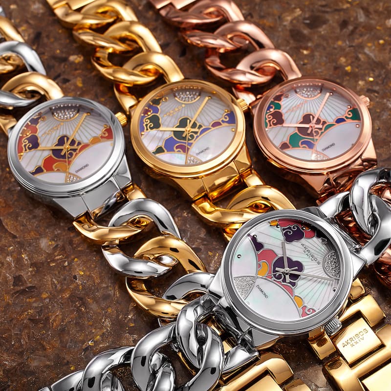 Akribos XXIV Women's Quartz Diamond Watch with Chain Bracelet