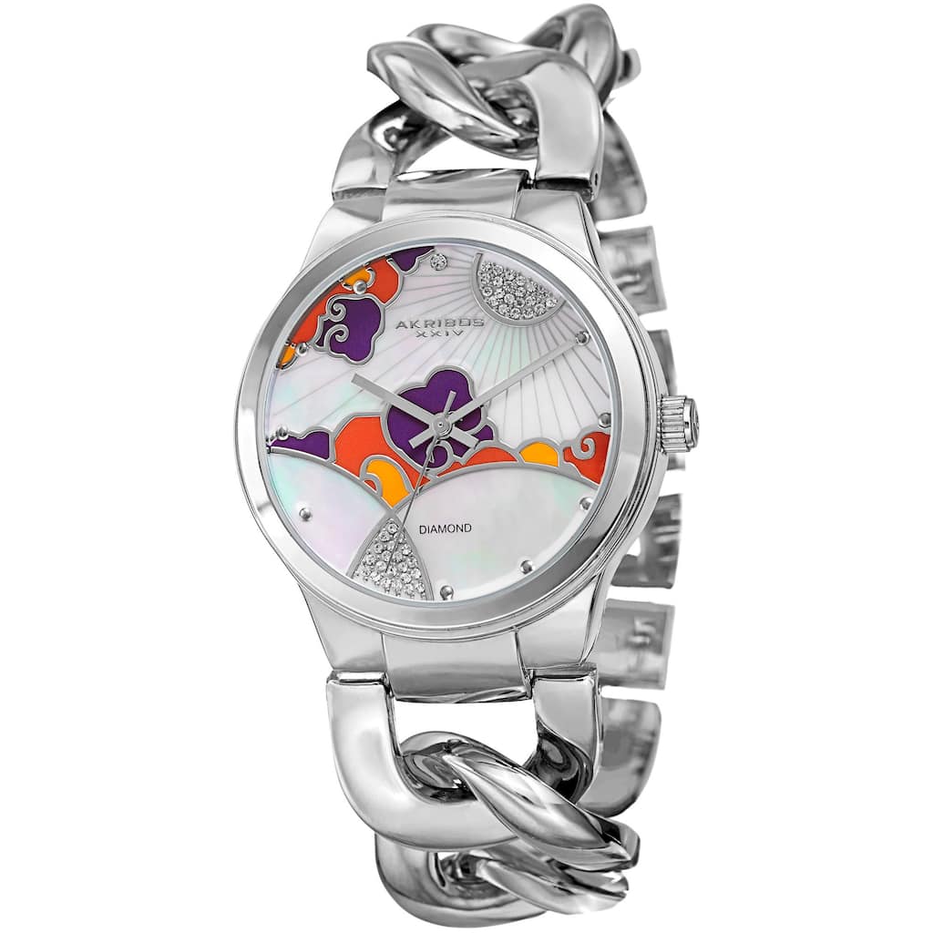 Akribos XXIV Women's Quartz Diamond Watch with Chain Bracelet