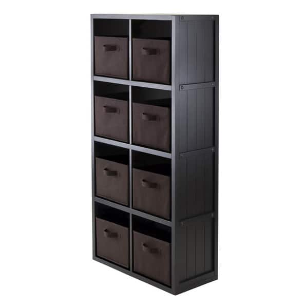 slide 2 of 2, 9-Pc Wainscoting Panel Shelf 4 x 2 Slots with 8 Chocolate Fabric Baskets