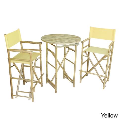 Bamboo Pub Set With 2 Pottery High Director Chairs & Round Table