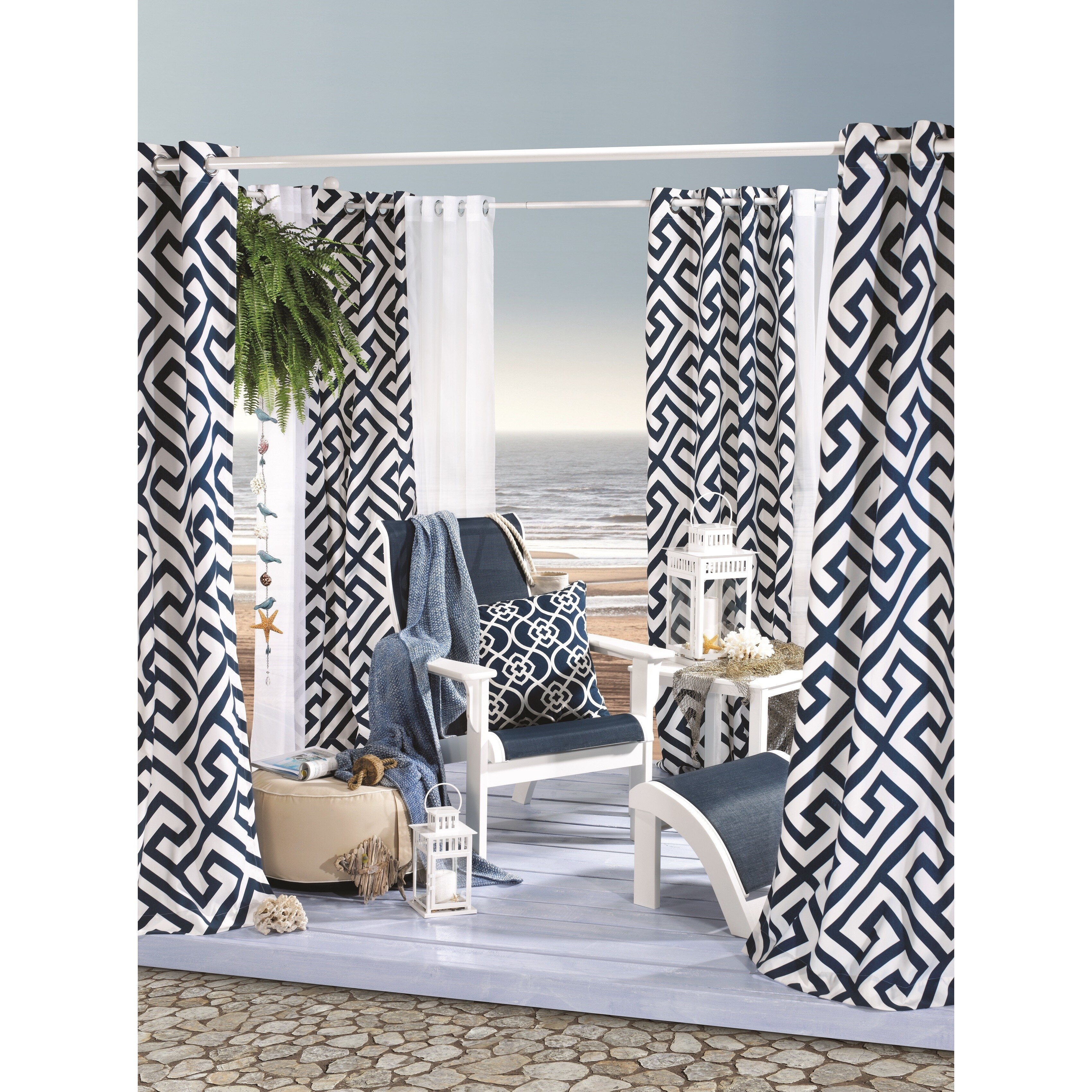 Shop Greek Key Indoor And Outdoor Print Curtain Panel Free