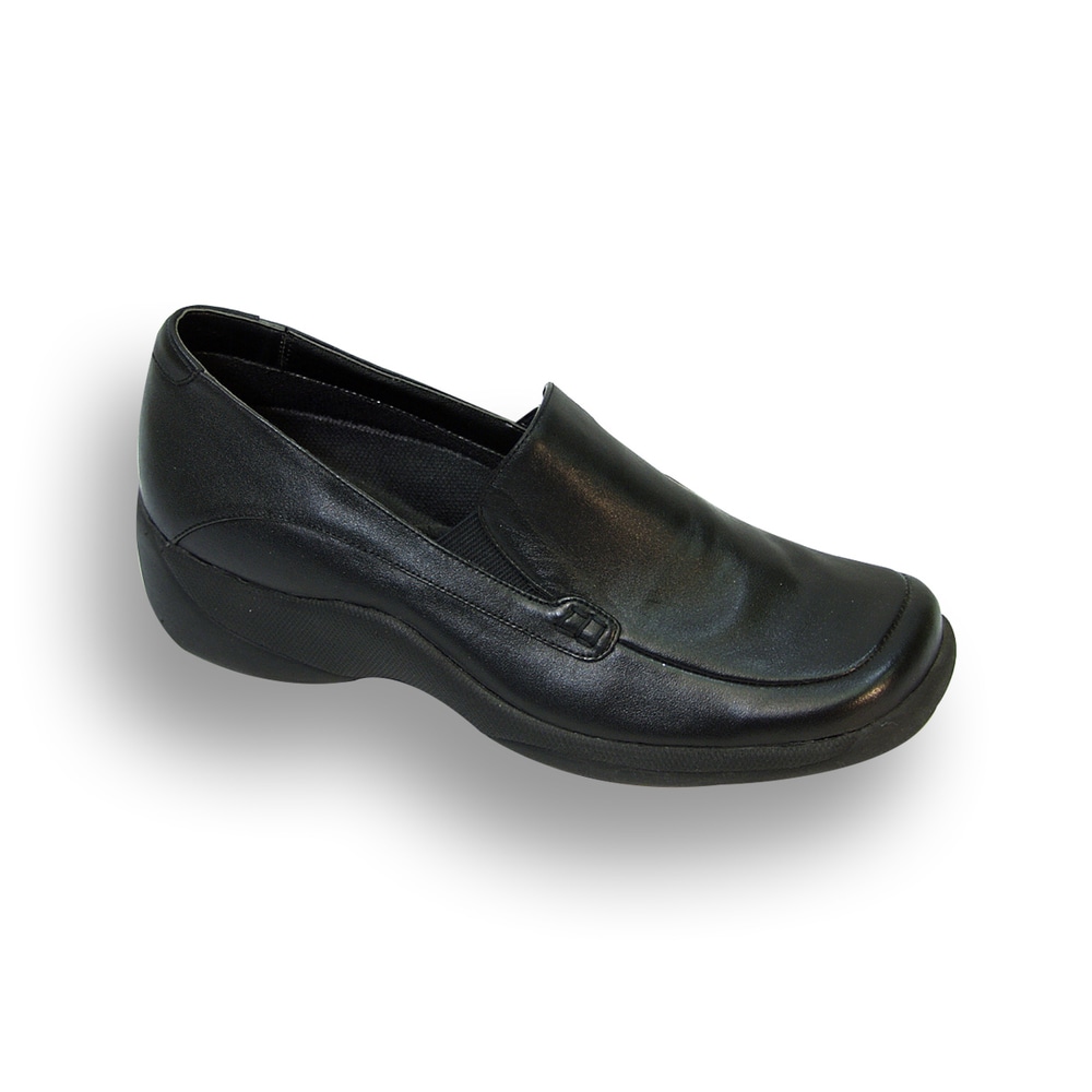 black leather loafers womens wide fit
