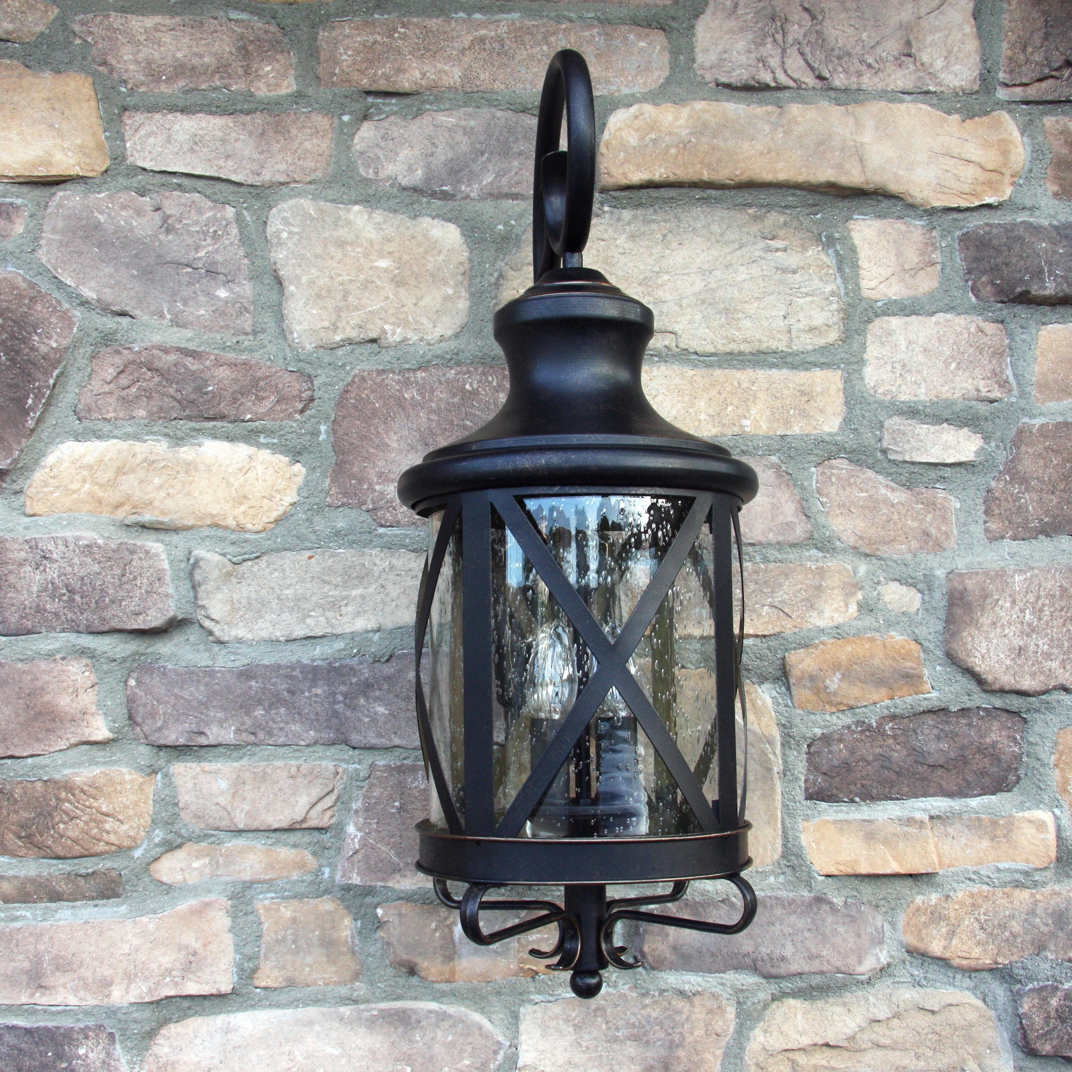 Oil Rubbed Bronze Outdoor Wall Mount Lantern Light Exterior Sconce Seeded Glass