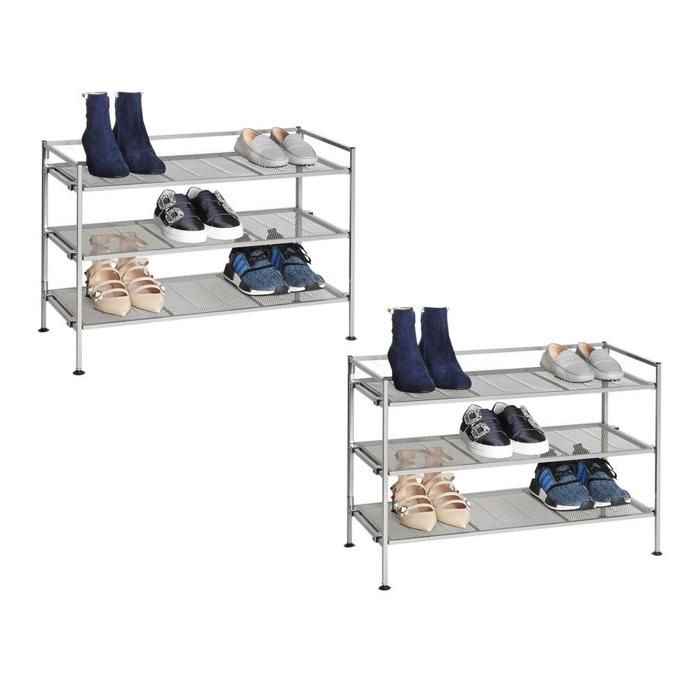 Seville Classics Satin Pewter 3-Tier Iron Mesh Stackable Shoe Rack (2-Pack)