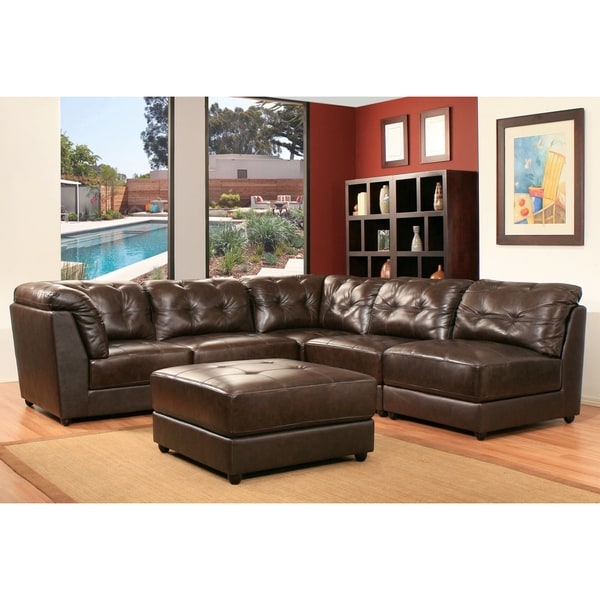 Abbyson Montreal 6 Piece Top Grain Dark Brown Leather Modular Sectional