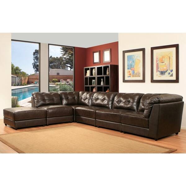 Shop Abbyson Montreal 6 Piece Top Grain Dark Brown Leather Modular