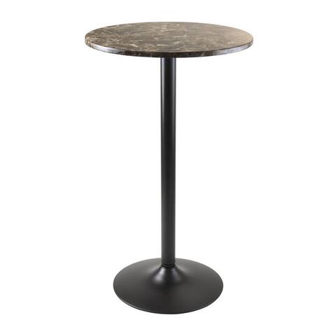 Cora Pub Table Bar Height Round Faux Marble Top Black Base By