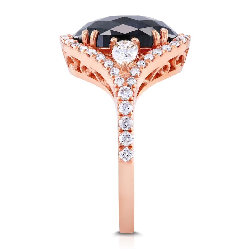 Annello by Kobelli 18k Rose Gold 3 7/8ct TDW Black and White Diamond Vintage Oval Ring