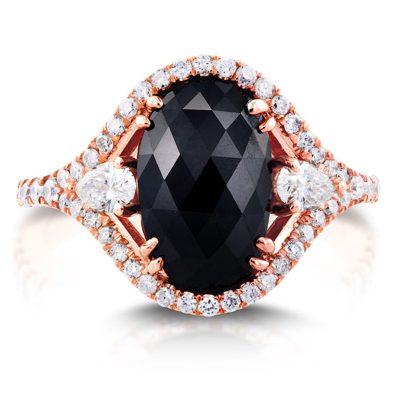Annello by Kobelli 18k Rose Gold 3 7/8ct TDW Black and White Diamond Vintage Oval Ring
