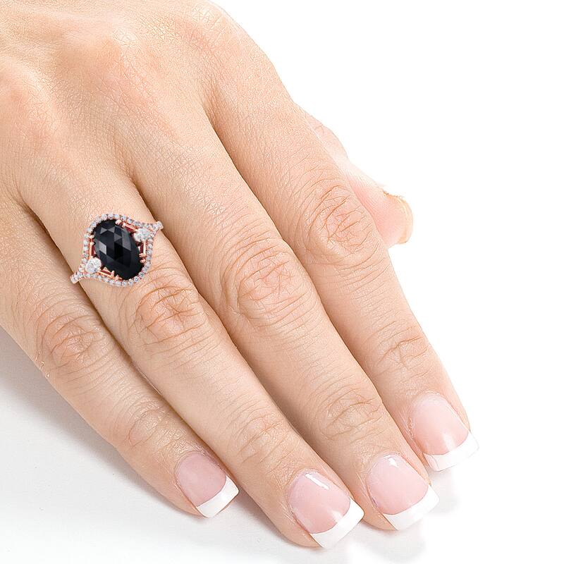 Annello by Kobelli 18k Rose Gold 3 7/8ct TDW Black and White Diamond Vintage Oval Ring