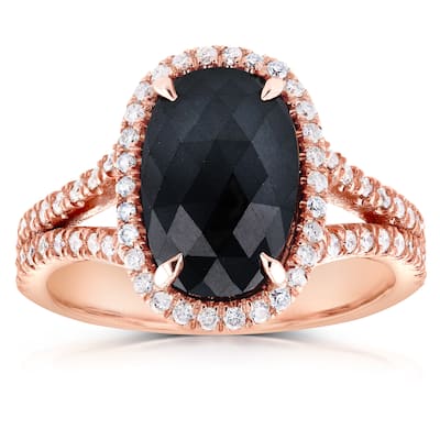 Annello by Kobelli 14k Rose Gold 3 3/5ct TDW Black and White Diamond Split Shank Oval Halo Ring