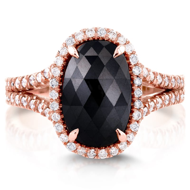 Annello by Kobelli 14k Rose Gold 3 3/5ct TDW Black and White Diamond Split Shank Oval Halo Ring