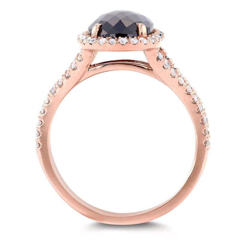 Annello by Kobelli 14k Rose Gold 3 3/5ct TDW Black and White Diamond Split Shank Oval Halo Ring