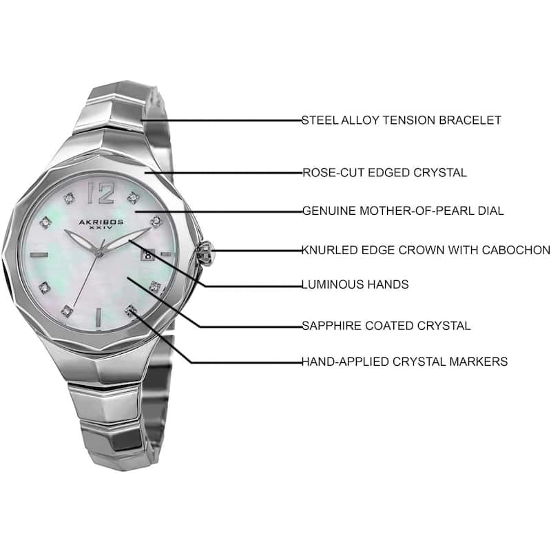 Akribos XXIV Women's Quartz Swarovski Crystal Silver-Tone Bracelet Watch
