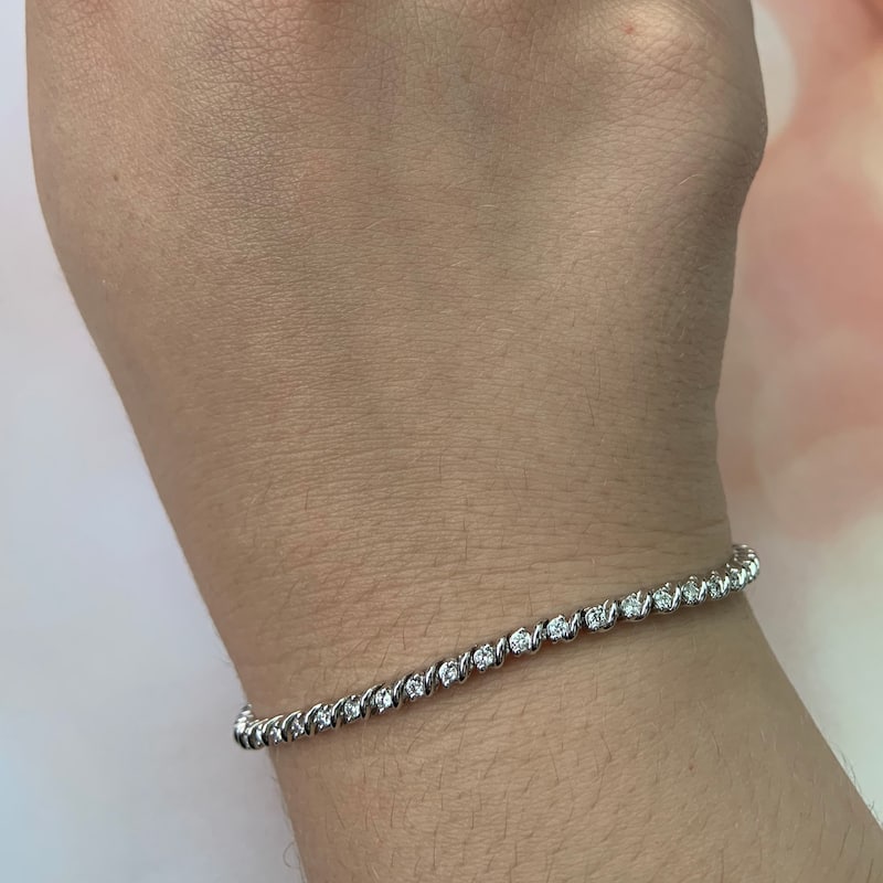 Miadora 14k White Gold 1ct TDW Diamond Tennis Bracelet