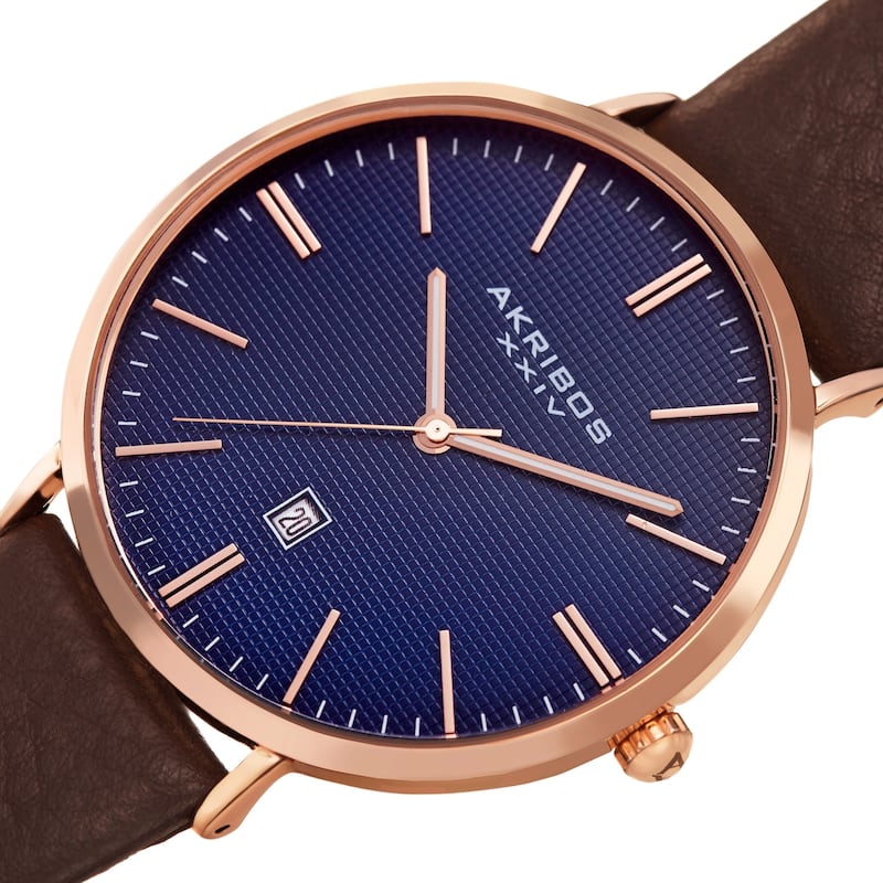 Akribos XXIV Men's Quartz Easy-to-Read Date Leather Black Strap Watch