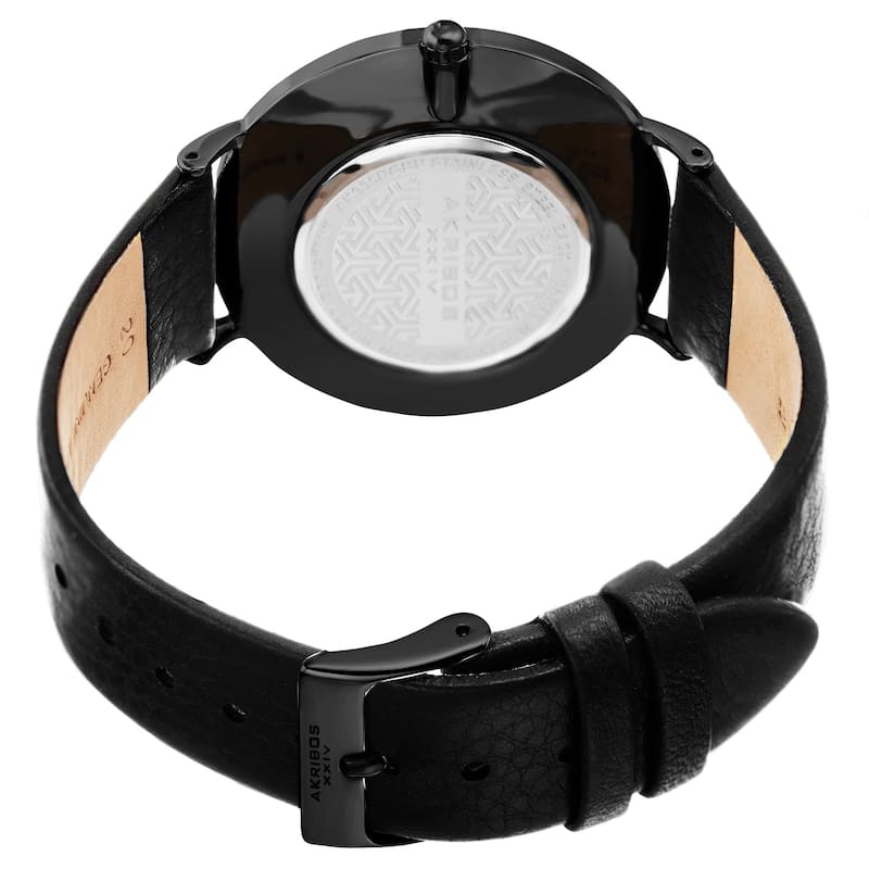 Akribos XXIV Men's Quartz Easy-to-Read Date Leather Black Strap Watch