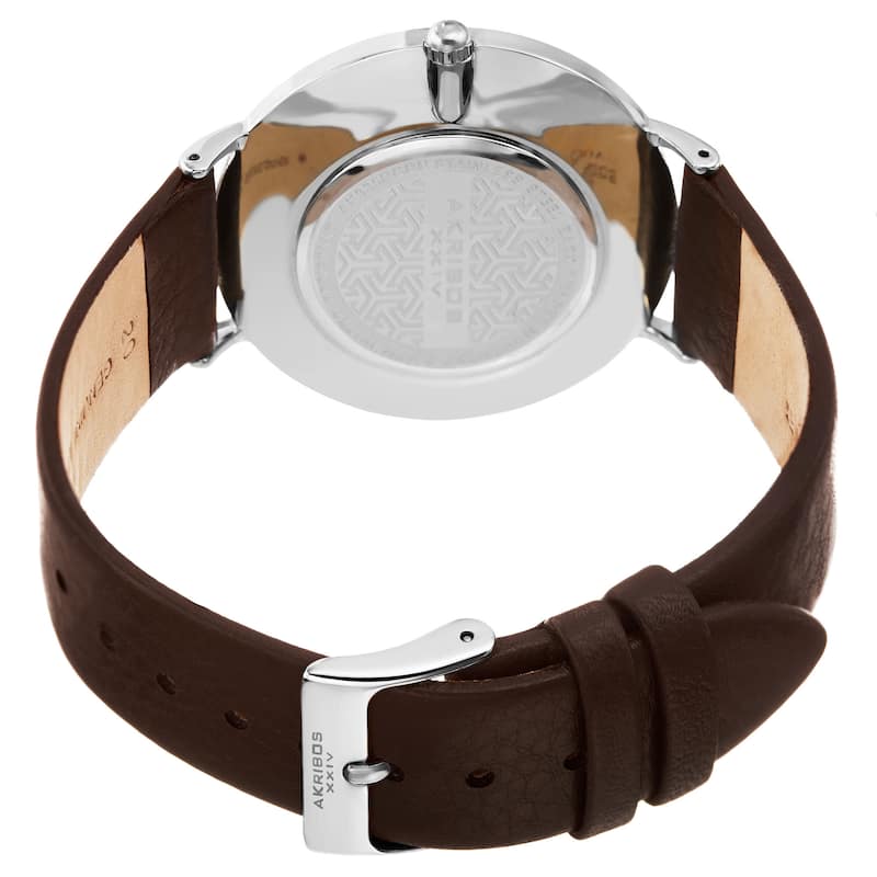 Akribos XXIV Men's Quartz Easy-to-Read Date Leather Silver-Tone Strap Watch