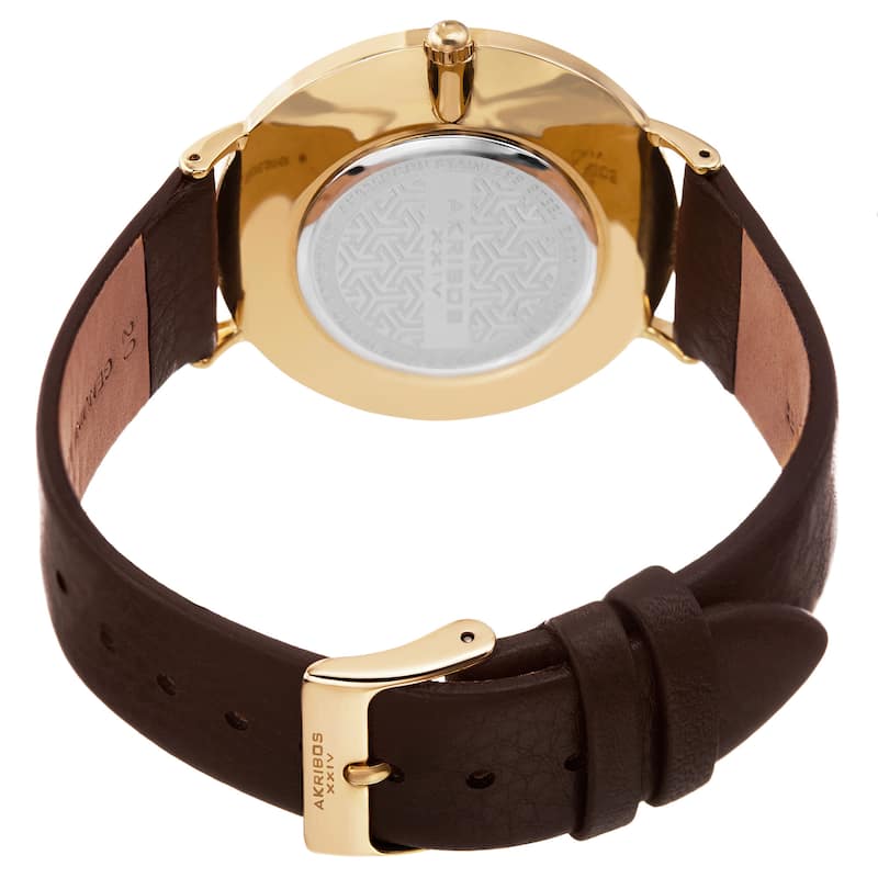 Akribos XXIV Men's Quartz Easy-to-Read Date Leather Gold-Tone Strap Watch