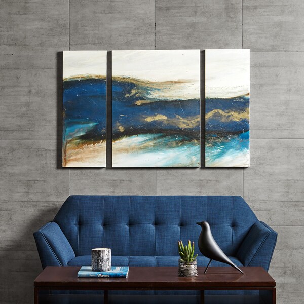 Carson Carrington Rezekne Waves Blue Gel Coated Canvas Set