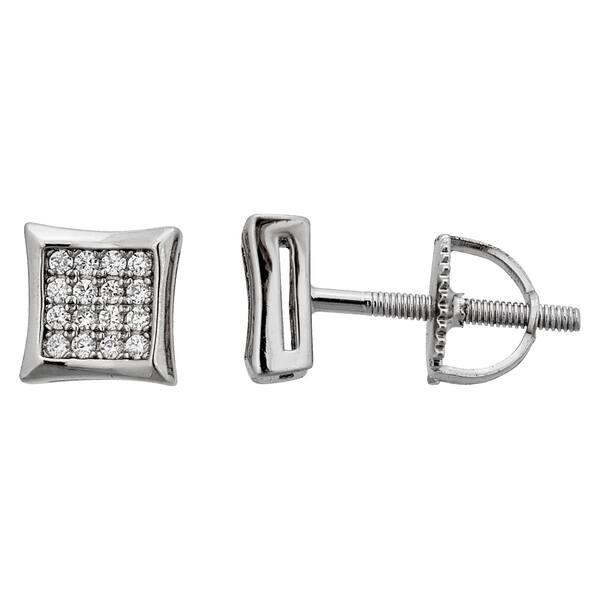 Sterling Silver Cubic Zirconia Micro Pave Curvy Square Screw Back Stud Earrings Sterling Silver Cubic Zirconia Micro Pave Curvy Square Screw Back Stud Earrings