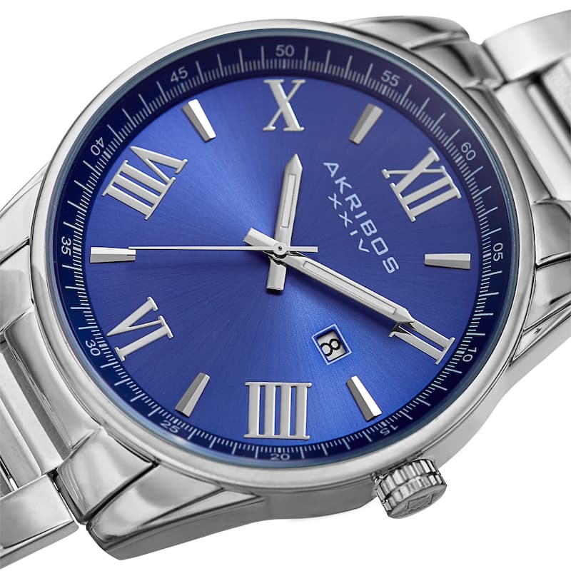 Akribos XXIV Men's Quartz Date Stainless Steel Silver-Tone Bracelet Watch