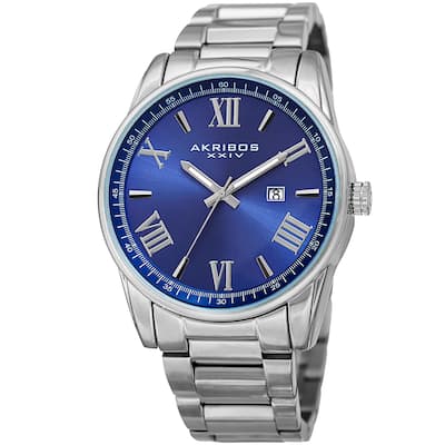 Akribos XXIV Men's Quartz Date Stainless Steel Silver-Tone Bracelet Watch