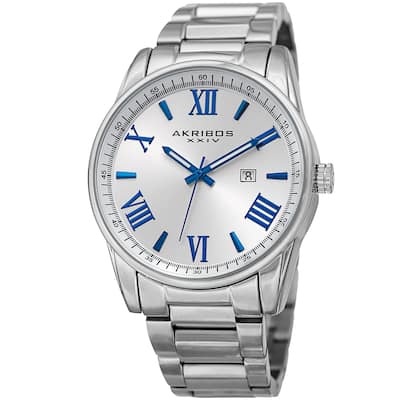 Akribos XXIV Men's Quartz Date Stainless Steel Silver-Tone Bracelet Watch