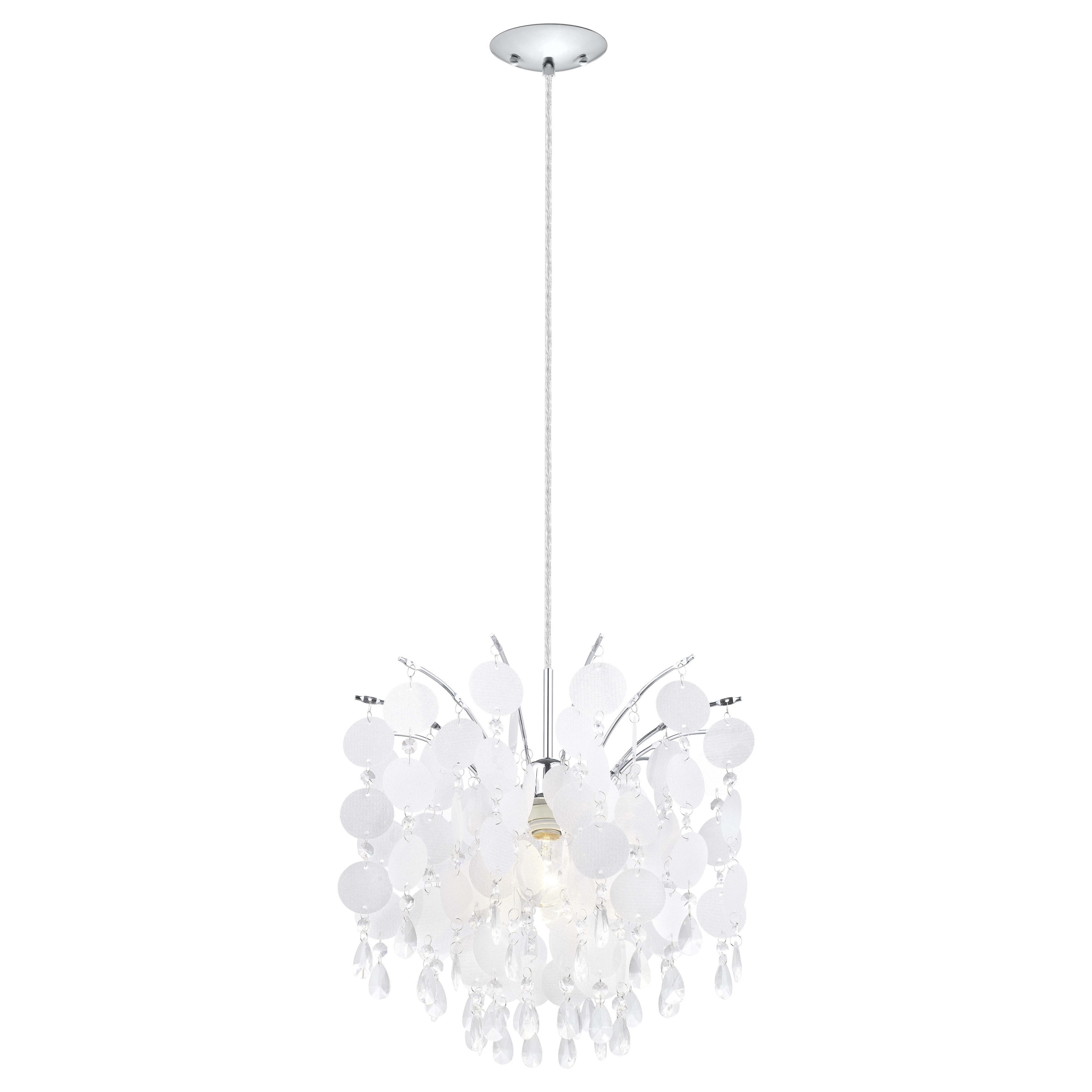 Eglo Fedra Chrome 1-light 100-watt Chandelier with Glitter Teflon Glass and Crystals (Fedra 1x100W Chandlr, Chrm., Gltr Tfln Gls, Crstls) - Chandeliers For Bedrooms by Overstock.com