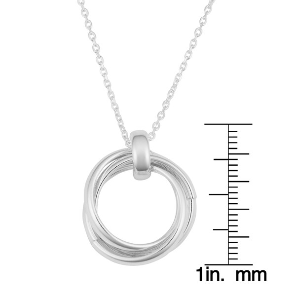18 Rhodium Plated Sterling Silver Graduated CZ Dangling Interlocking Heart Pendant Necklace