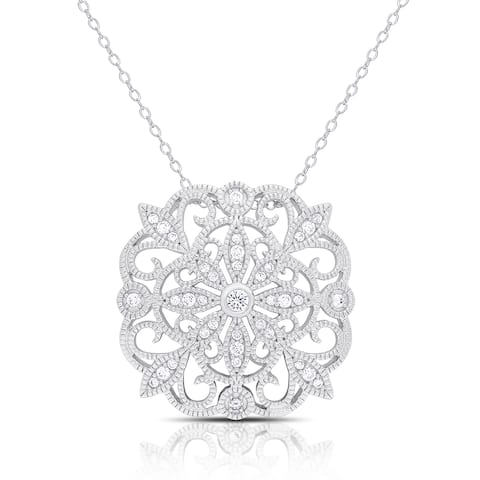 Samantha Stone Sterling Silver Cubic Zirconia Flower Medalion Necklace