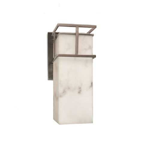 Justice Design LumenAria Structure Brushed Nickel Outdoor LED Wall Sconce, Faux Alabaster Shade