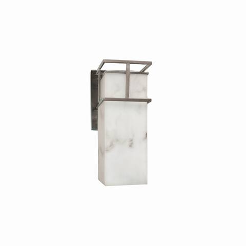 Justice Design LumenAria Structure 1-light Brushed Nickel Outdoor Small Wall Sconce, Faux Alabaster Shade