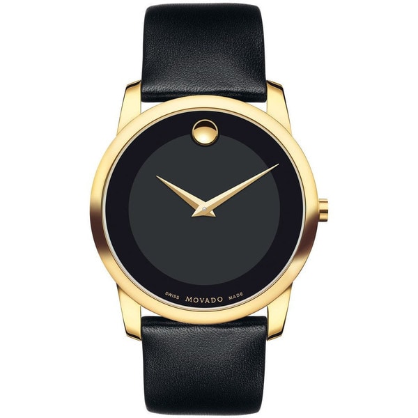 movado men's museum watch with leather strap