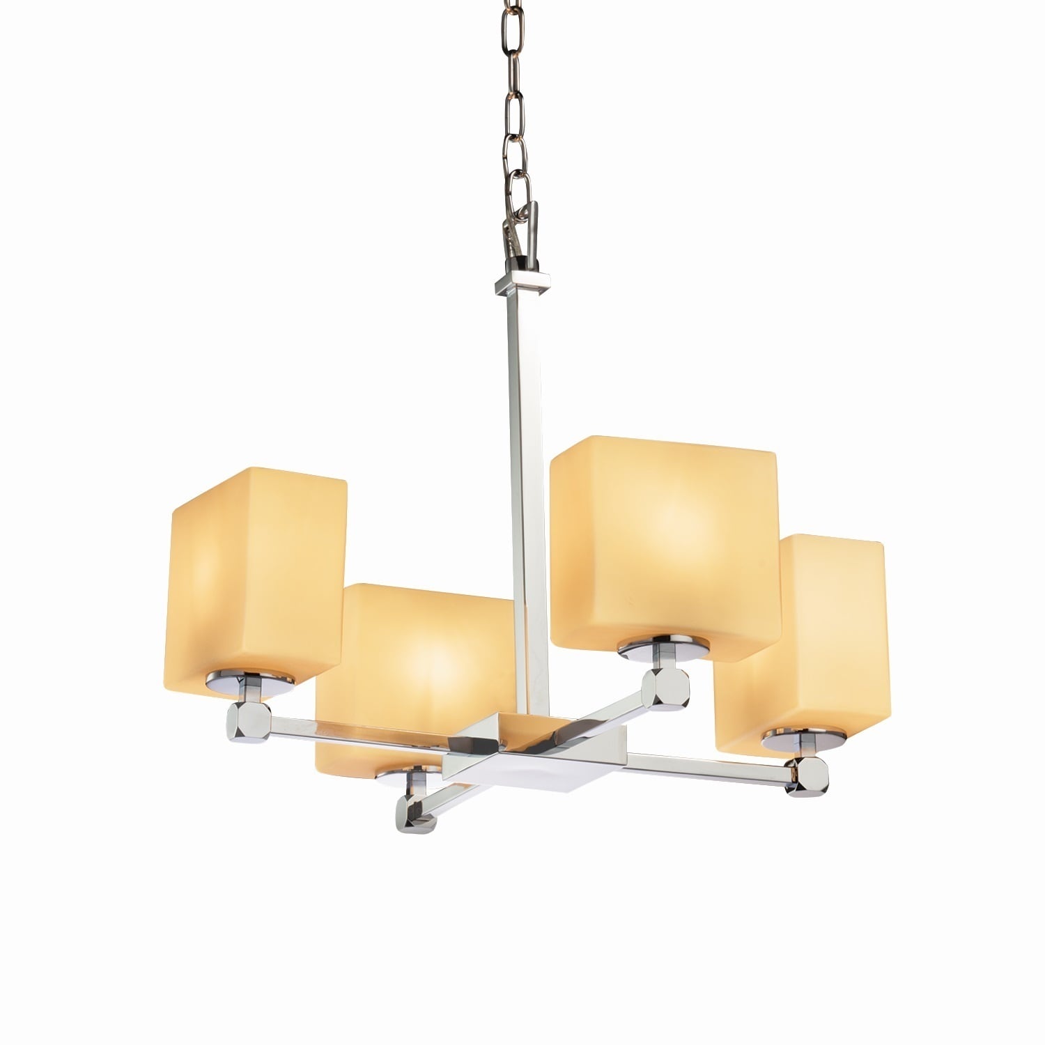 Justice Design Group Fusion Tetra 4-light Polished Chrome Chandelier, Almond Rectangle Shade - Silver (Polished Chrome, Almond) - Chandeliers For Bedrooms by Overstock.com