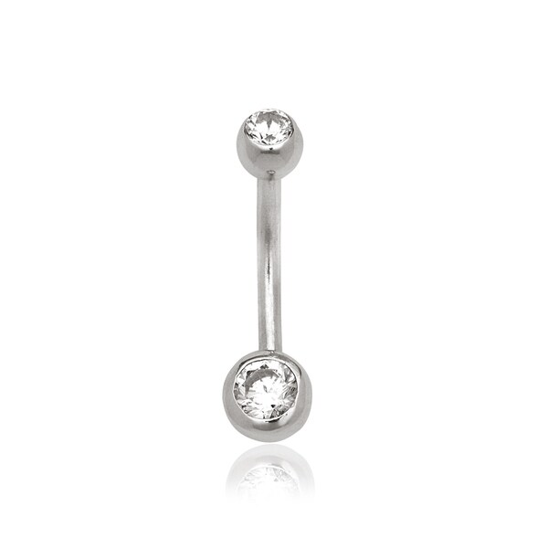 14k Solid Yellow or White Gold Belly Button Navel Ring Cubic Zirconia Barbell